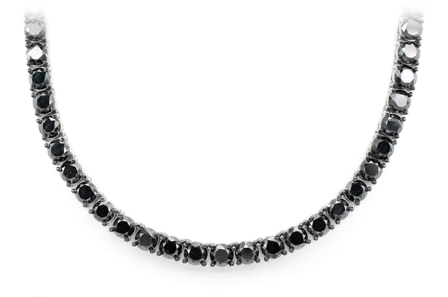 BLACK DIAMOND PRONG SET TENNIS NECKLACE 14K SOLID GOLD 62.25CTW