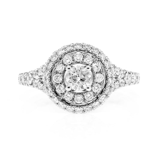 WHITE AND ROSE GOLD ROUND HALO DIAMOND RING 14K SOLID GOLD 0.85CTW