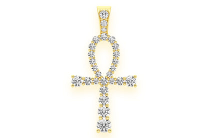 GRADUATED EGYPTIAN ANKH DIAMOND PENDANT 14K SOLID GOLD 1.50CTW