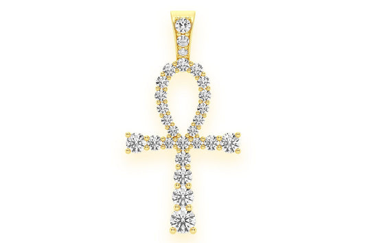 GRADUATED EGYPTIAN ANKH DIAMOND PENDANT 14K SOLID GOLD 1.50CTW