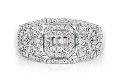 0.50CTW ANTIQUE STYLE BAGUETTE CLUSTER HALO - DIAMOND ENGAGEMENT RING