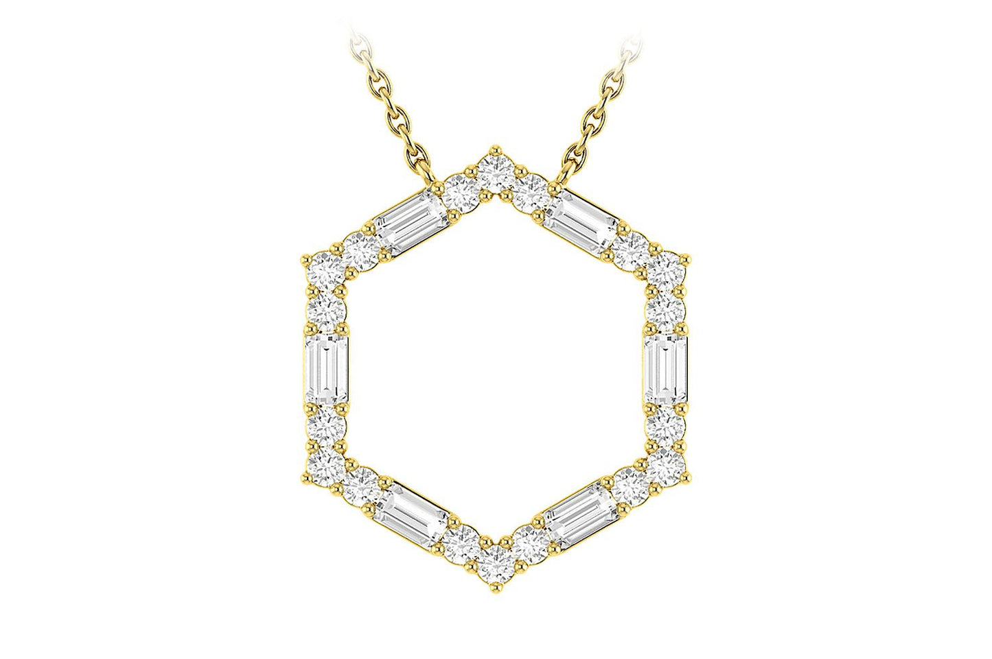 HEXAGON BAGUETTE DIAMOND PENDANT ATTACHED 14K SOLID GOLD 0.25CTW