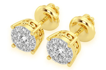 0.25CTW MOSAIC STUD DIAMOND EARRINGS 14K SOLID GOLD