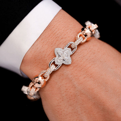 BEADED MARQUISE FLOWER ROLO BRACELET 14K SOLID GOLD 14.50CTW