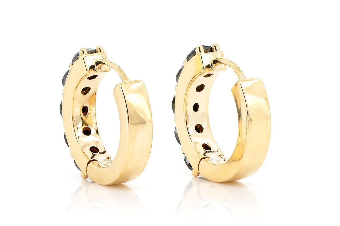 BLACK DIAMOND HOOP EARRINGS 14K SOLID GOLD 1.00CTW