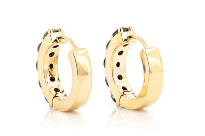 BLACK DIAMOND HOOP EARRINGS 14K SOLID GOLD 1.00CTW
