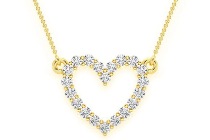 PANDANT CU INIMĂ ȘI DIAMANT, AUR MASIV DE 14K, 0.15CT