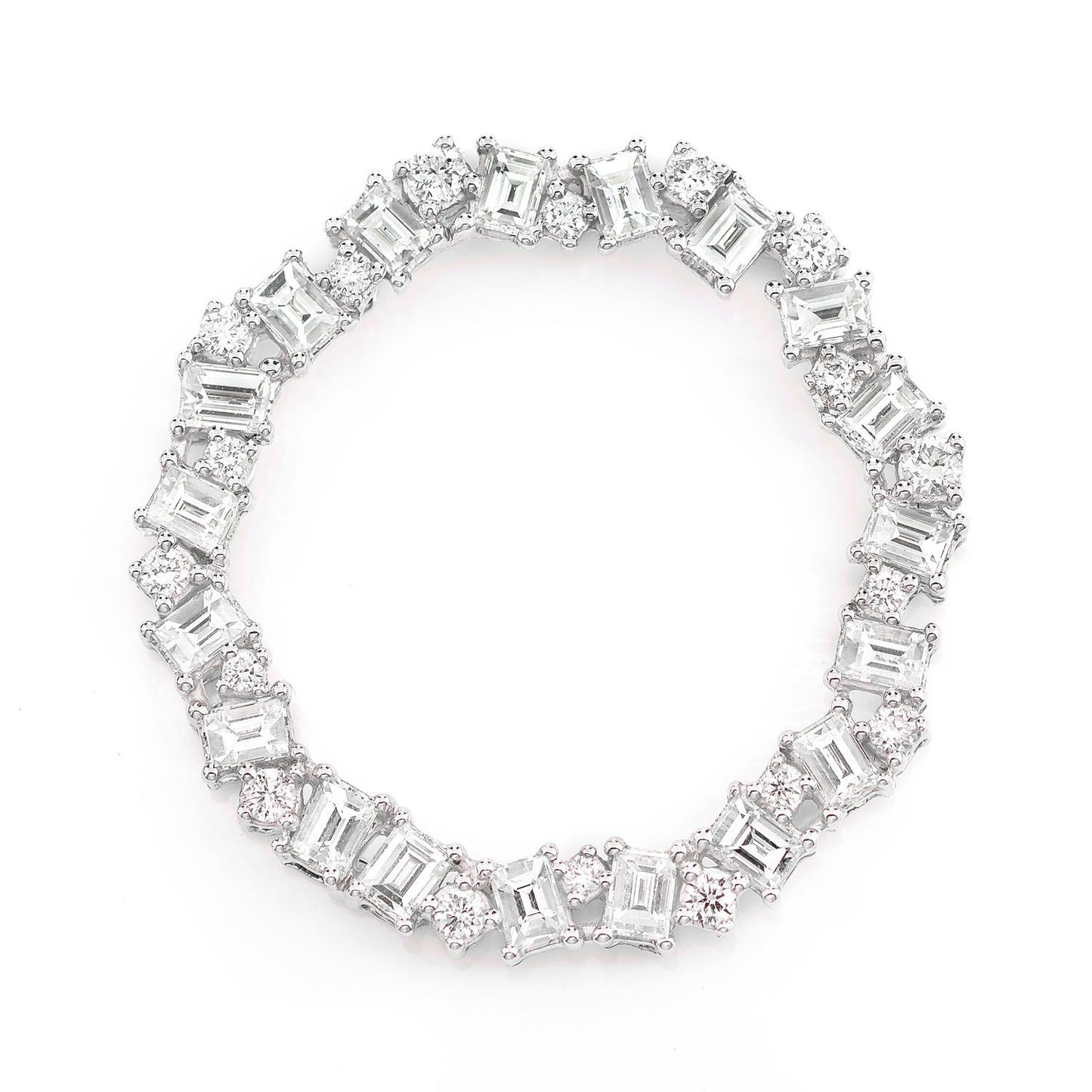 JAGGED BAGUETTE ROUND CIRCLE OPEN DIAMOND PENDANT 14K SOLID GOLD 2.95CTW