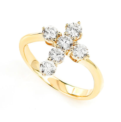 POINTED CROSS DIAMOND RING 14K SOLID GOLD 0.90CTW