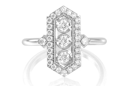 THREE BEZEL MILGRAIN DIAMOND RING 14K SOLID GOLD 0.50CTW