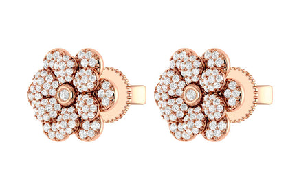 DAISY LAYERED DIAMOND STUD EARRINGS 14K SOLID GOLD 0.50CTW