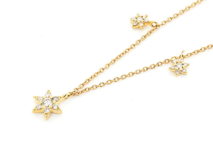 THREE STAR DIAMOND NECKLACE 14K SOLID GOLD 0.21CTW