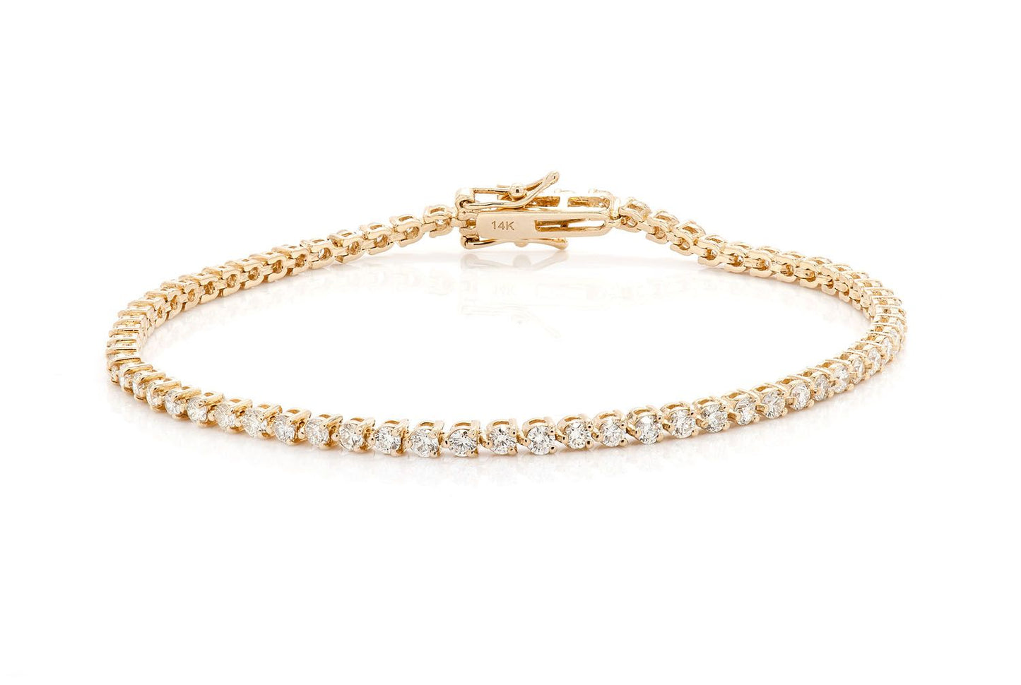BRĂȚARĂ TENIS CU 3 PIELE, SET DIAMANTE, AUR MASIV DE 14K, 2,50 CT