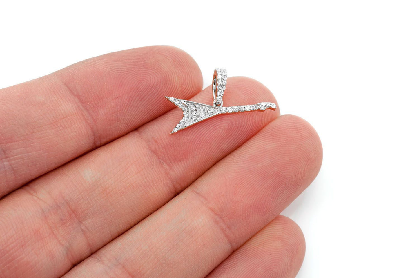 FLYING V GUITAR DIAMOND PENDANT 14K SOLID GOLD 0.15CTW