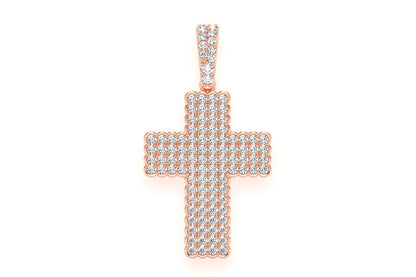 BEZEL BORDER CROSS DIAMOND PENDANT 14K SOLID GOLD .90CTW
