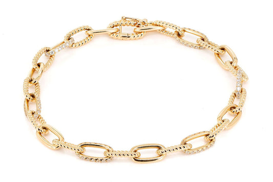 BRĂȚARĂ CU LEGĂTURĂ ROLO ALUNGITĂ ȘI PAVATĂ CU DIAMANTE, AUR MASIV DE 14K, 0.70CTW