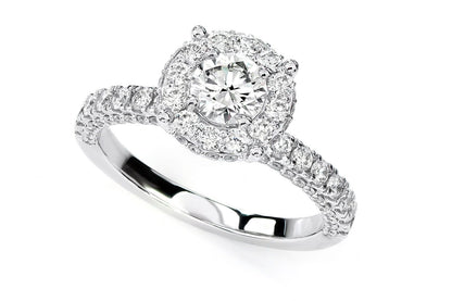 1.50CTW SINGLE HALO ROUND DELUXE DIAMOND ENGAGEMENT RING- 14K SOLID GOLD