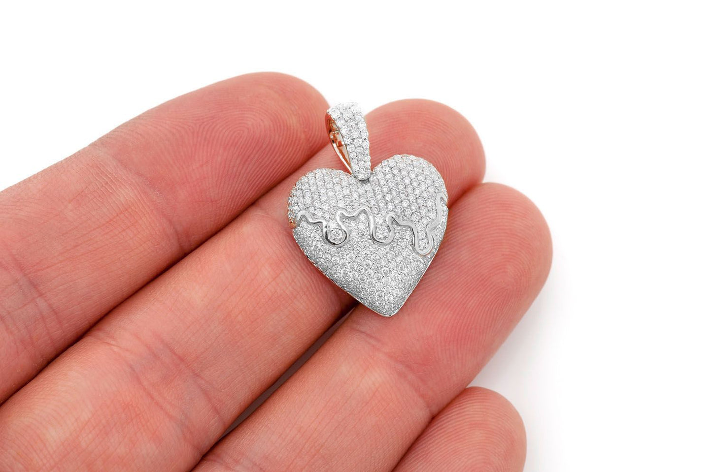DRIPPING HEART DIAMOND PENDANT 14K SOLID GOLD 1.25CTW