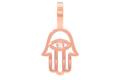 OPEN HAMSA DIAMOND PENDANT 14K SOLID GOLD 0.02CTW