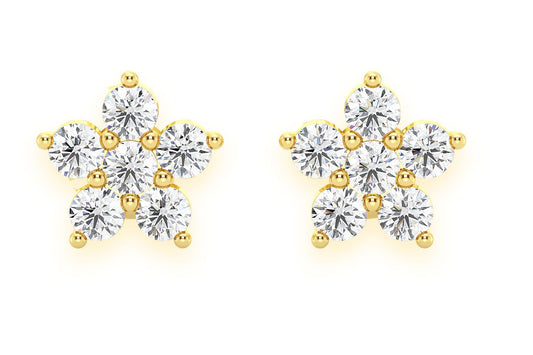 MINI 5 POINT STAR STUD DIAMOND EARRINGS 14K SOLID GOLD 0.10CTW