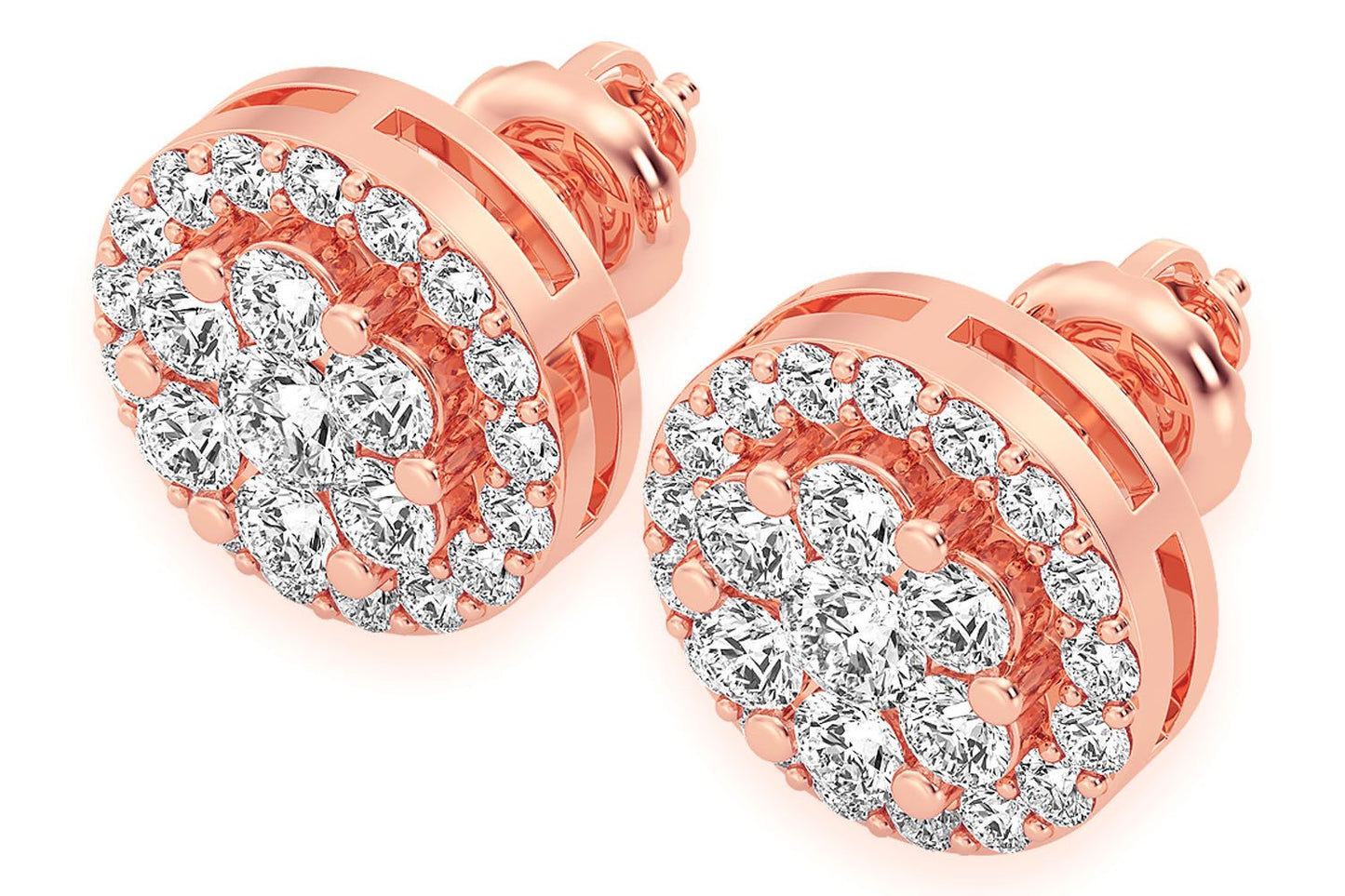 3.00CTW FLOWER HALO STUD DIAMOND EARRINGS 14K SOLID GOLD