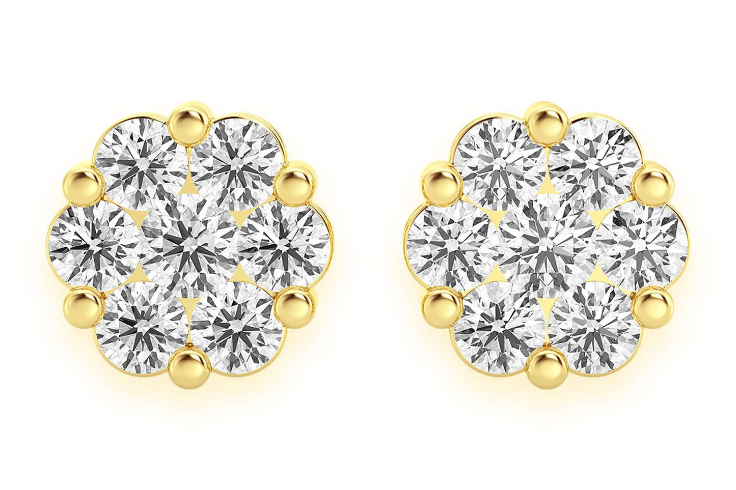2.00CTW FLOWER STUD DIAMOND EARRINGS 14K SOLID GOLD