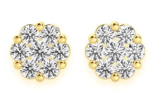 2.00CTW FLOWER STUD DIAMOND EARRINGS 14K SOLID GOLD