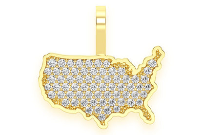 UNITED STATES OF AMERICA DIAMOND PENDANT 14K SOLID GOLD 0.30CTW