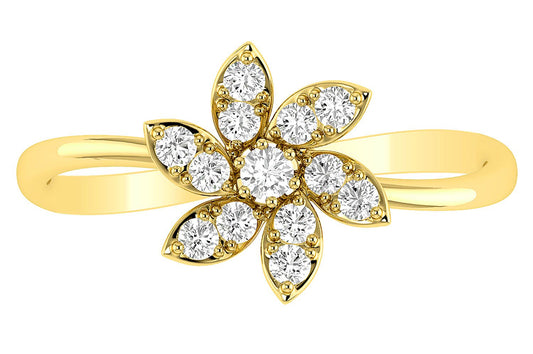 INEL CU DIAMANT ȘI FLOARE, AUR MASIV DE 14K, 0.25CT