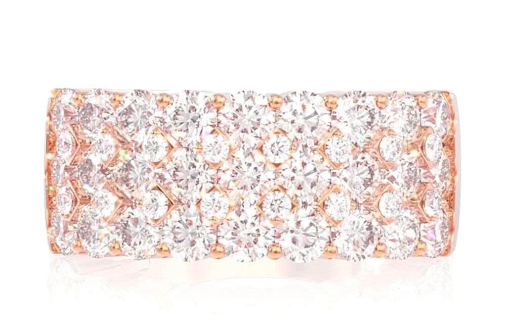 Inel cu 5 rânduri de diamante, aur masiv de 14k, 2,25 ct