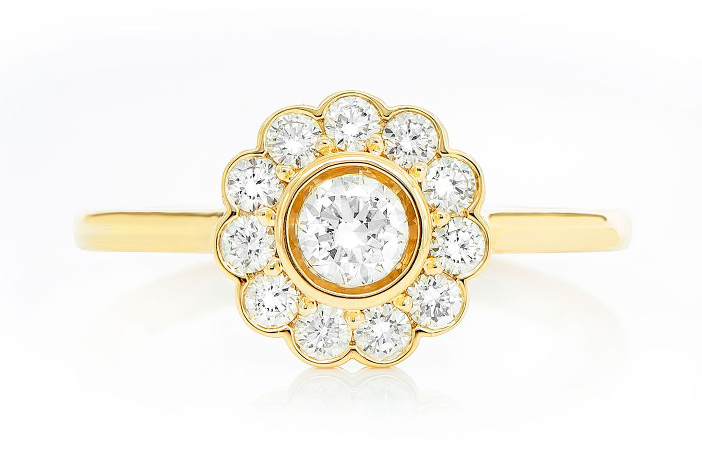 FLOWER BEZEL HALO DIAMOND RING 14K SOLID GOLD 0.65CTW