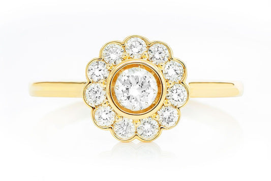 FLOWER BEZEL HALO DIAMOND RING 14K SOLID GOLD 0.65CTW