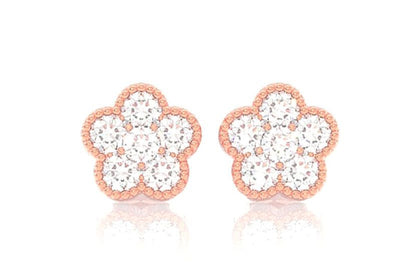 CERCEI ȘTIF CU TRIFOI ȘI DIAMANTE MILGRAIN, AUR MASIV DE 14K, 0.50CT
