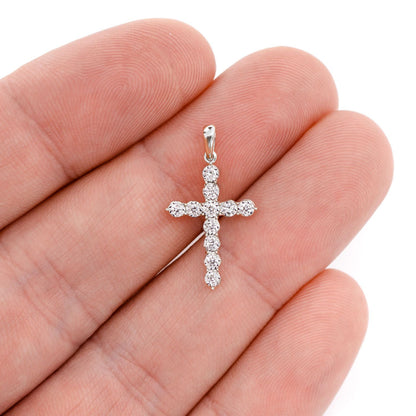 BITTY MIRACLE SET DIAMOND CROSS PENDANT 14K SOLID GOLD 0.20CTW