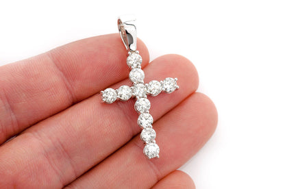 SOLITAIRE BASKET CROSS DIAMOND PENDANT 14K SOLID GOLD 3.75CTW