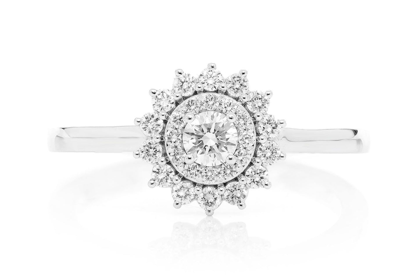 INEL CU DIAMANTE DUBLU HALO, AUR MASIV DE 14K, 0.35CT