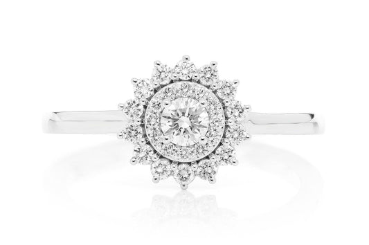 DOUBLE HALO CLUSTER DIAMOND RING 14K SOLID GOLD 0.35CTW