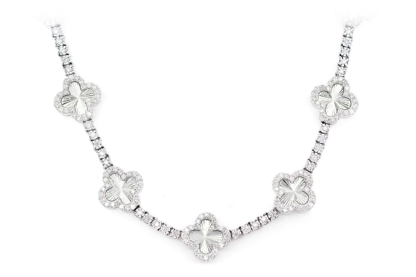 MIRACELE CLOVER LINK DIAMOND TENNIS NECKLACE SOLID GOLD 5.50CTW