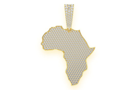 AFRICA CONTINENT DIAMOND PENDANT 14K SOLID GOLD 6.75CTW