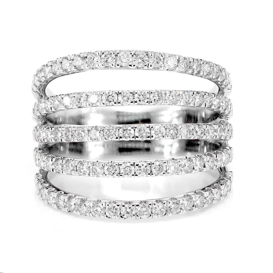 FIVE ROW OPEN BAND DIAMOND RING 14K SOLID GOLD 1.40CTW