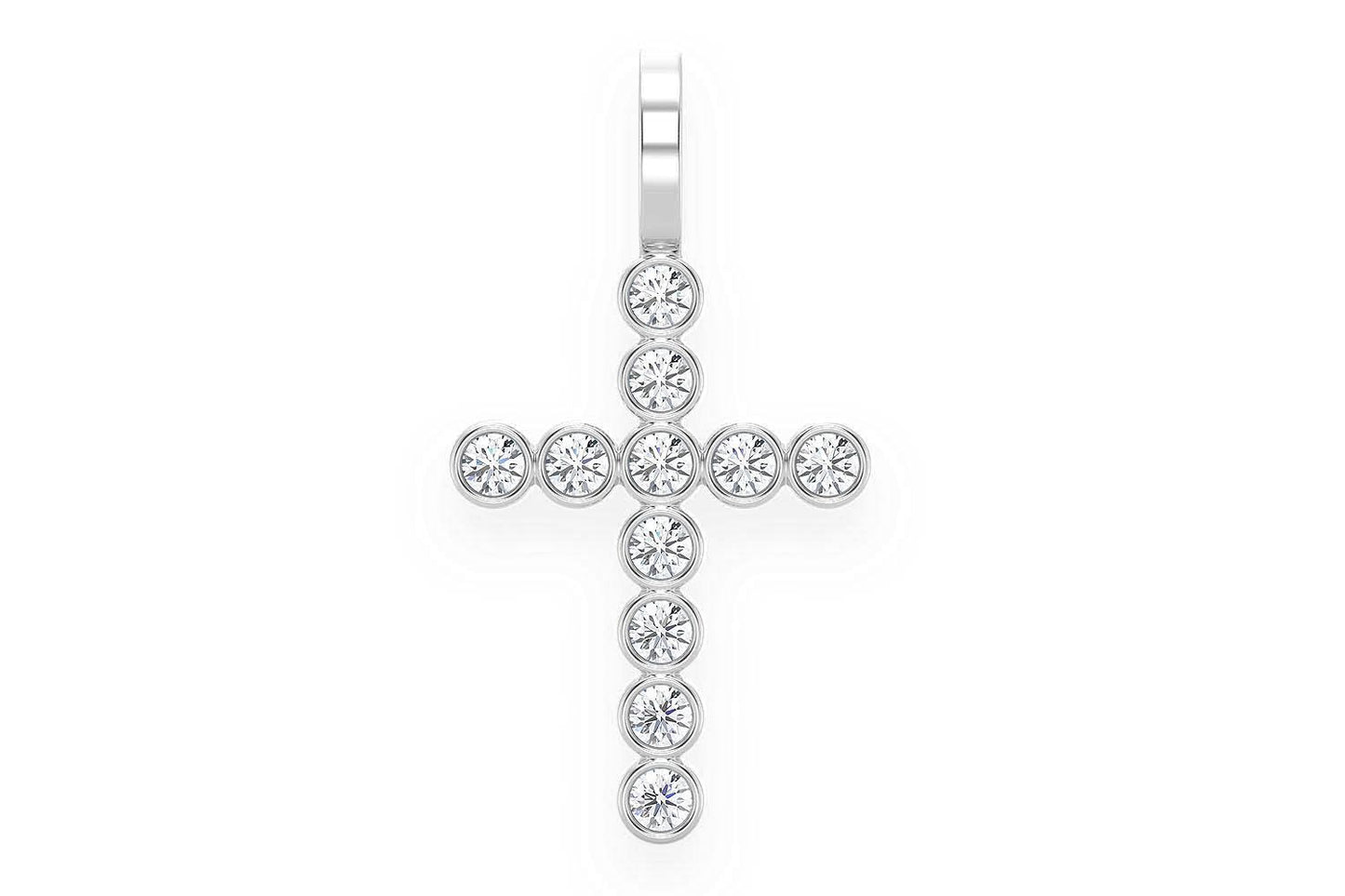 BEZEL SET CROSS DIAMOND PENDANT 14K SOLID GOLD 0.35CTW