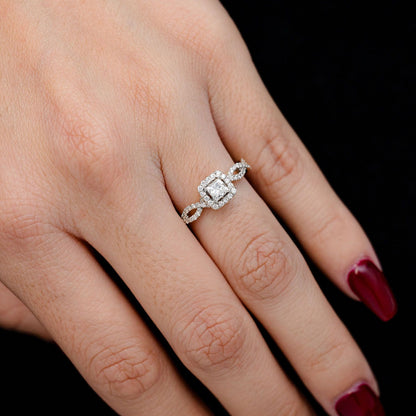0.85CTW PRINCESS HALO TWIST SHANK - DIAMOND ENGAGEMENT RING