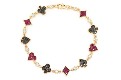 POKER PLAYING CARD SUIT BEZEL LINK BRACELET 14K SOLID GOLD 2.25CTW