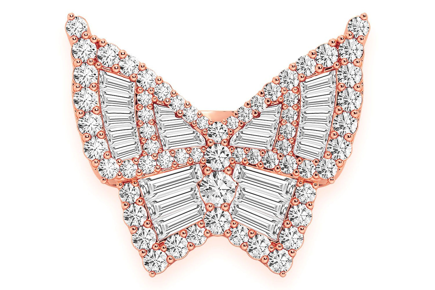 BUTTERFLY BAGUETTE SIGNET DIAMOND RING 14K SOLID GOLD 1.85CTW