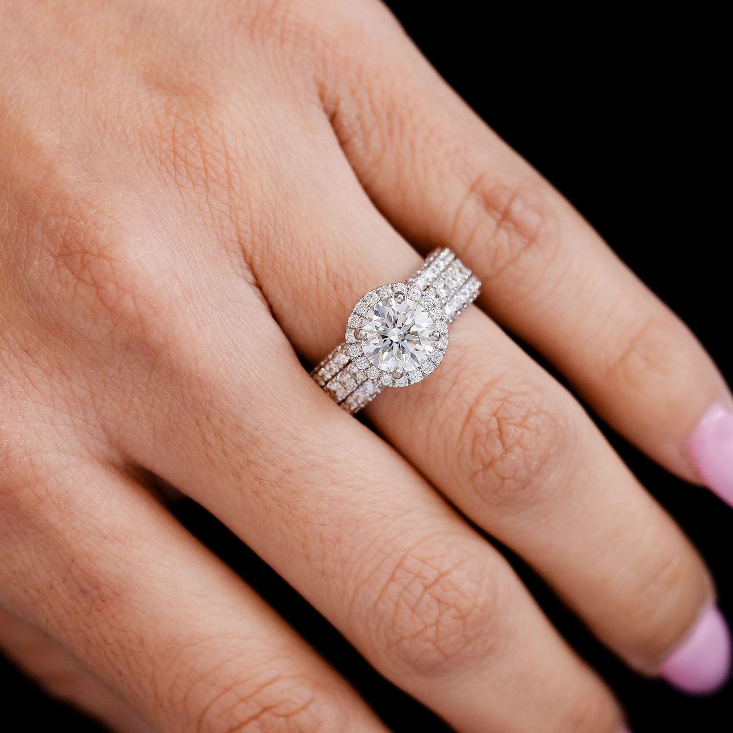 TRIPLEX - 3.40CTW ROUND SOLITAIRE HALO - DIAMOND ENGAGEMENT RING