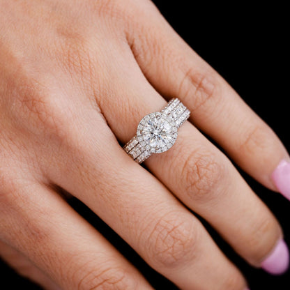 TRIPLEX - 3.40CTW ROUND SOLITAIRE HALO - DIAMOND ENGAGEMENT RING