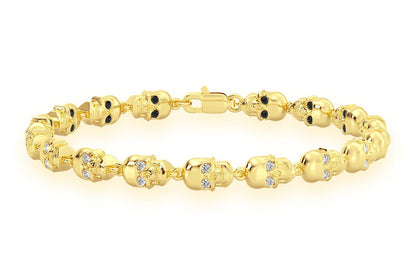 BLACK DIAMOND & WHITE DIAMOND SKULL LINK BRACELET 14K SOLID GOLD 1.50CTW
