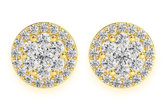 1.50CTW FLOWER HALO STUD DIAMOND EARRINGS 14K SOLID GOLD