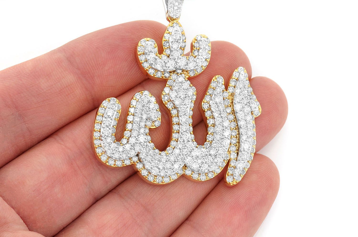 ALLAH DOUBLE LAYER DIAMOND PENDANT 14K SOLID GOLD 6.25CTW