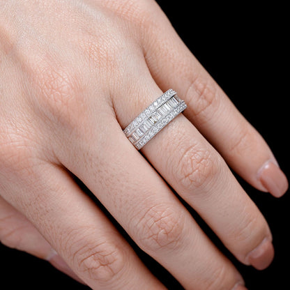 BAGUETTE AND ROUND DIAMOND MILGRAIN BORDER DIAMOND BAND 14K SOLID GOLD 2.00CTW